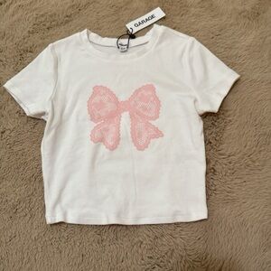 Garage Kids White Tee with Pink Bow Accent